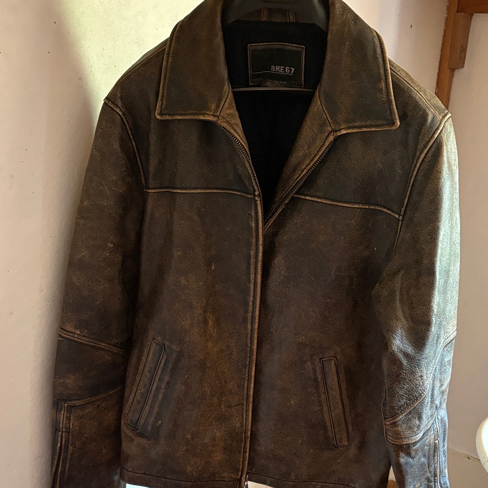 BKE Distressed Brown Leather Jacket